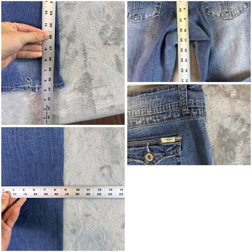 Y2K Angels Low Rise Bootcut Denim Jeans Women’s 17 Blue Distressed - Picture 5 of 8